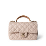 CHANEL Handbag Beige 22C Light Beige / Beige Lambskin Quilted Mini Top Handle Light Gold Hardware - Redeluxe