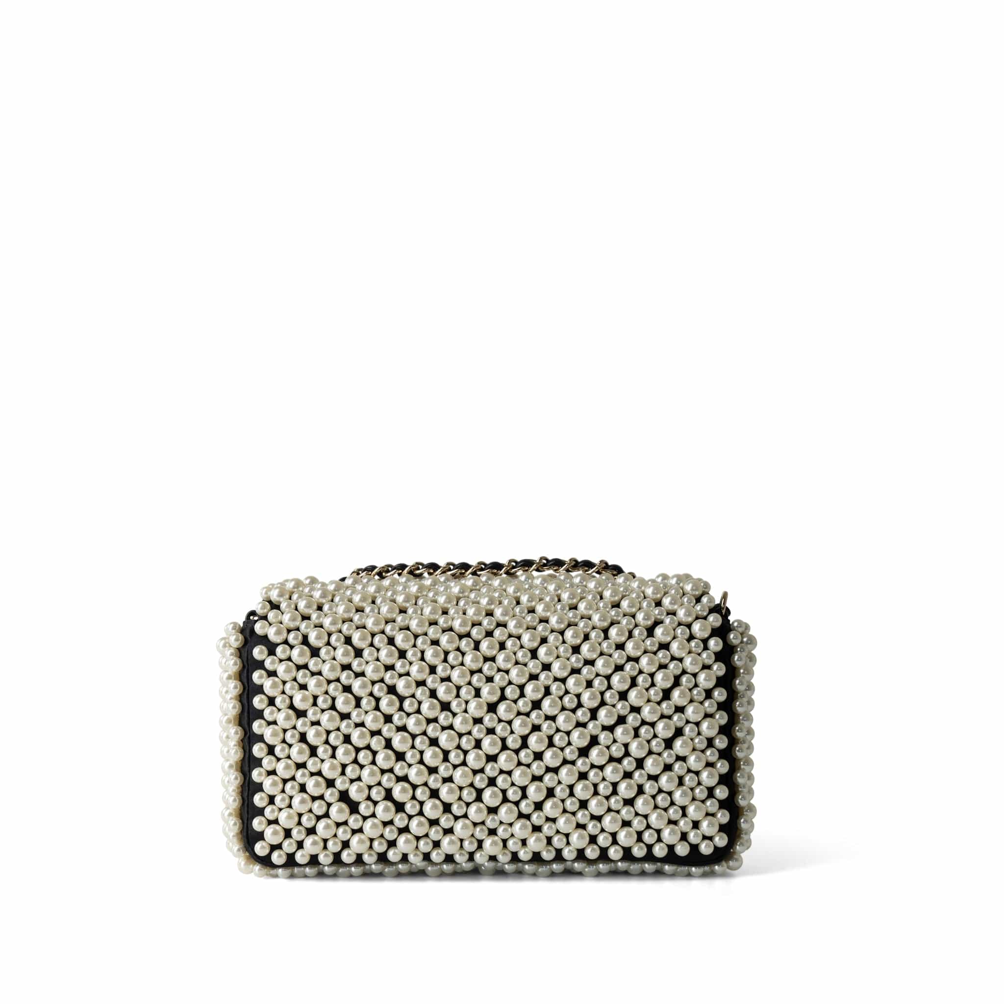 CHANEL Handbag Black 19S Pearl On Flap Mini Rectangular Bag Light Gold Hardware - Redeluxe