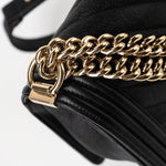 CHANEL Handbag Black 19S Shiny Black Caviar Chevron Boy Bag Medium Champagne Gold Hardware - Redeluxe