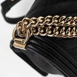 CHANEL Handbag Black 19S Shiny Black Caviar Chevron Boy Bag Medium Champagne Gold Hardware - Redeluxe
