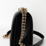 CHANEL Handbag Black 19S Shiny Black Caviar Chevron Boy Bag Medium Champagne Gold Hardware - Redeluxe