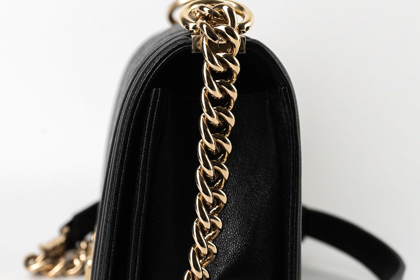 CHANEL Handbag Black 19S Shiny Black Caviar Chevron Boy Bag Medium Champagne Gold Hardware - Redeluxe