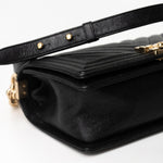 CHANEL Handbag Black 19S Shiny Black Caviar Chevron Boy Bag Medium Champagne Gold Hardware - Redeluxe