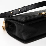 CHANEL Handbag Black 19S Shiny Black Caviar Chevron Boy Bag Medium Champagne Gold Hardware - Redeluxe
