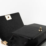 CHANEL Handbag Black 19S Shiny Black Caviar Chevron Boy Bag Medium Champagne Gold Hardware - Redeluxe