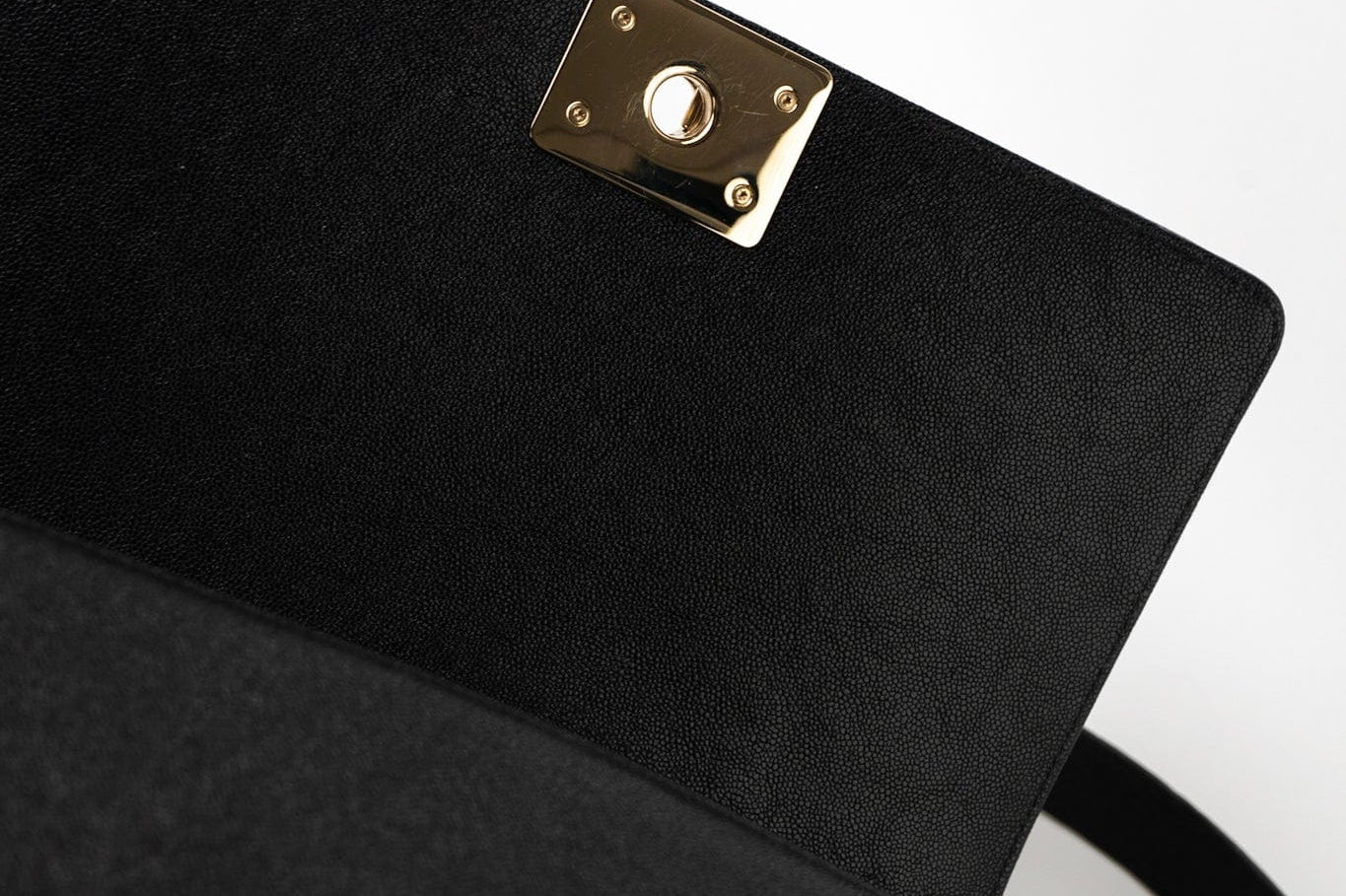 CHANEL Handbag Black 19S Shiny Black Caviar Chevron Boy Bag Medium Champagne Gold Hardware - Redeluxe