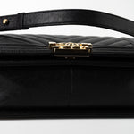 CHANEL Handbag Black 19S Shiny Black Caviar Chevron Boy Bag Medium Champagne Gold Hardware - Redeluxe