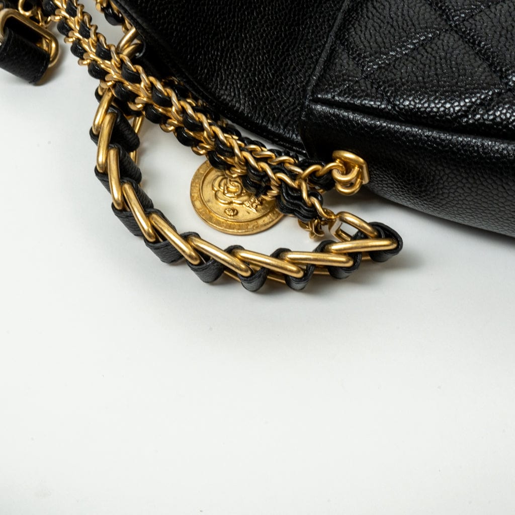CHANEL Handbag Black 21A Black Caviar Quilted Mini Medallion Single Flap AGHW - Redeluxe