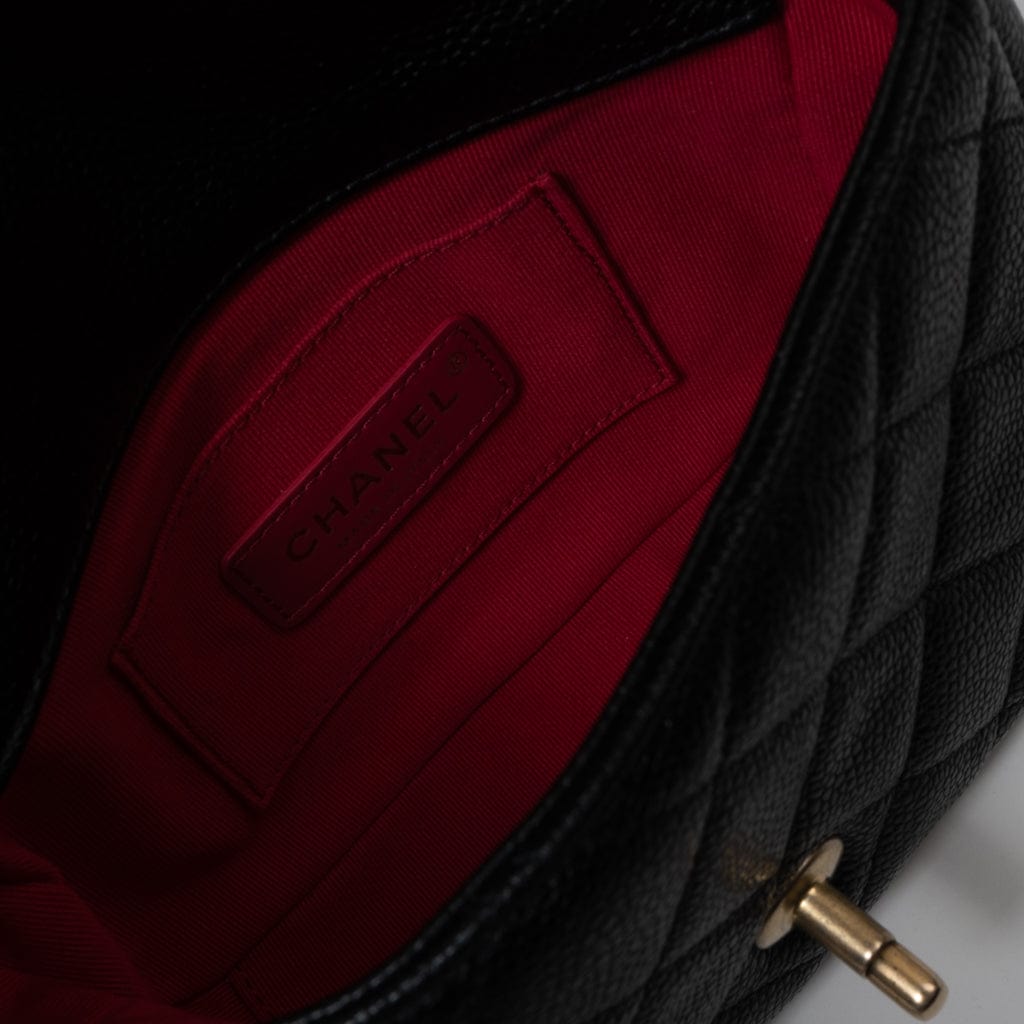 CHANEL Handbag Black 21A Black Caviar Quilted Mini Medallion Single Flap AGHW - Redeluxe