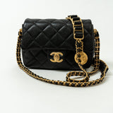 CHANEL Handbag Black 21A Black Caviar Quilted Mini Medallion Single Flap AGHW - Redeluxe