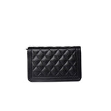 CHANEL Handbag Black Black Caviar Quilted Boy Wallet on Chain (WOC) Antique Gold Hardware - Redeluxe