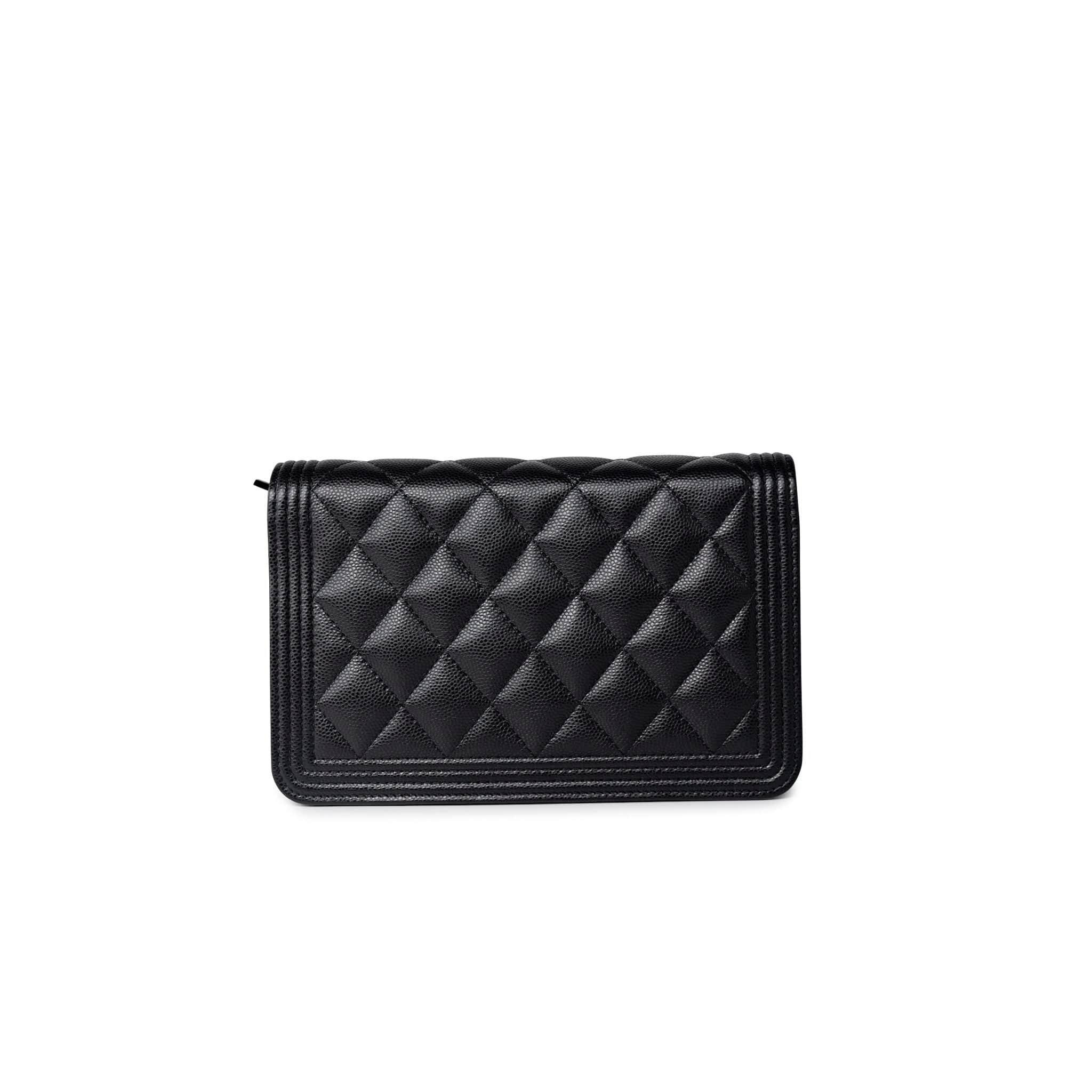 CHANEL Handbag Black Black Caviar Quilted Boy Wallet on Chain (WOC) Antique Gold Hardware - Redeluxe