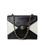 CHANEL Handbag Black Vintage Black and White Lambskin Envelope Shoulder Bag Gold Hardware - Redeluxe