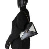 CHANEL Handbag Black Vintage Black and White Lambskin Envelope Shoulder Bag Gold Hardware - Redeluxe