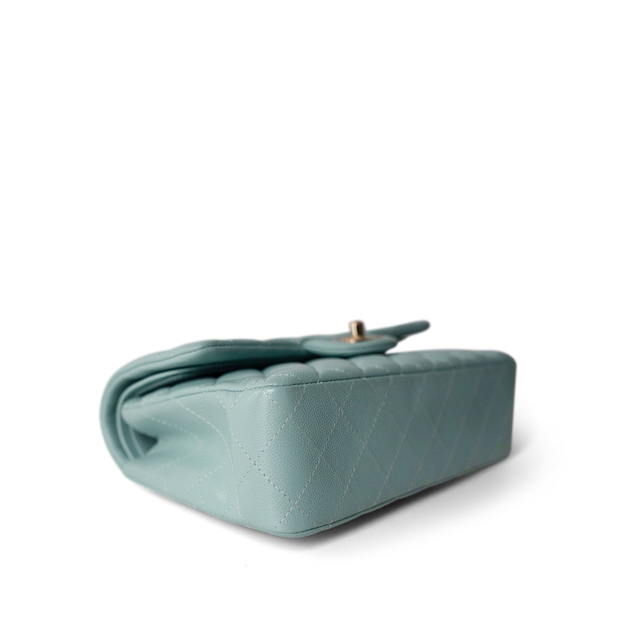 CHANEL Handbag Blue 20C Tiffany Blue Caviar Quilted Classic Flap Small Light Gold Hardware - Redeluxe