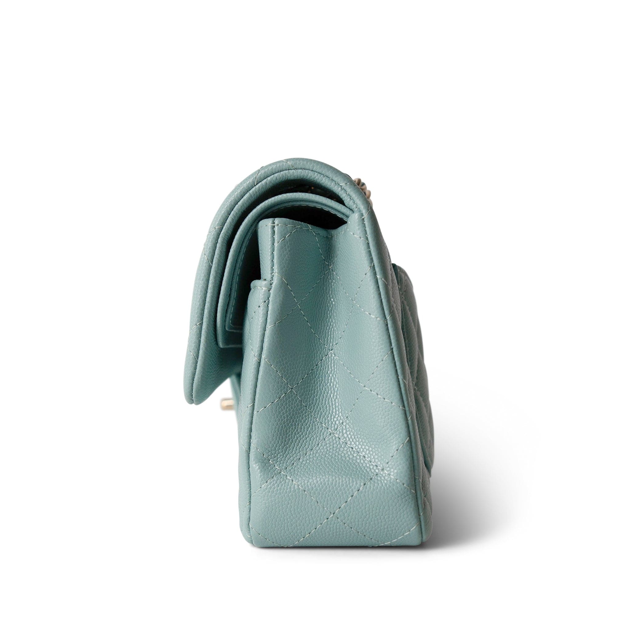 CHANEL Handbag Blue 20C Tiffany Blue Caviar Quilted Classic Flap Small Light Gold Hardware - Redeluxe