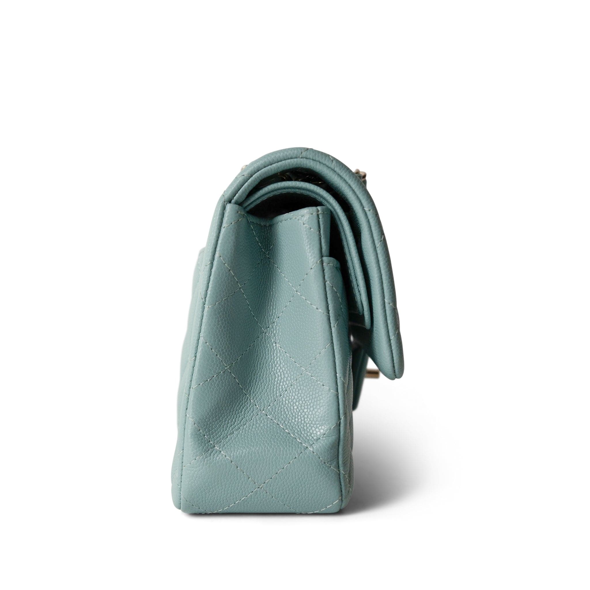 CHANEL Handbag Blue 20C Tiffany Blue Caviar Quilted Classic Flap Small Light Gold Hardware - Redeluxe