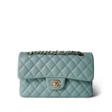 CHANEL Handbag Blue 20C Tiffany Blue Caviar Quilted Classic Flap Small Light Gold Hardware - Redeluxe