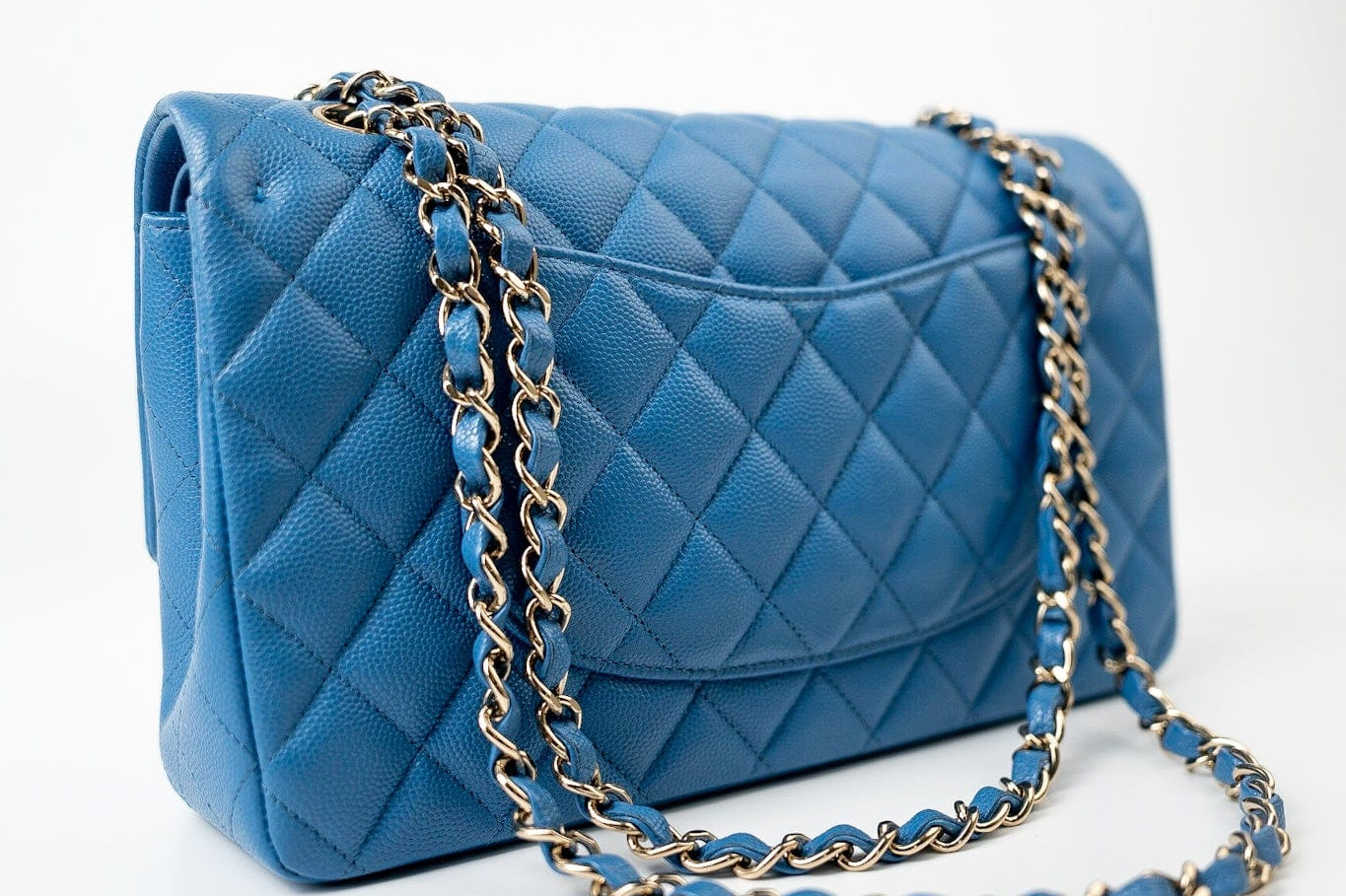 CHANEL Handbag Blue 20S Blue Caviar Quilted Classic Flap Medium Light Gold Hardware - Redeluxe