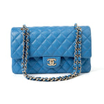 CHANEL Handbag Blue 20S Blue Caviar Quilted Classic Flap Medium Light Gold Hardware - Redeluxe