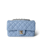 CHANEL Handbag blue 21C Sky Blue Lambskin Quilted Mini Rectangular Flap Light Gold Hardware - Redeluxe