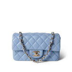 CHANEL Handbag blue 21C Sky Blue Lambskin Quilted Mini Rectangular Flap Light Gold Hardware - Redeluxe