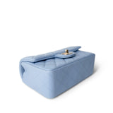 CHANEL Handbag blue 21C Sky Blue Lambskin Quilted Mini Rectangular Flap Light Gold Hardware - Redeluxe