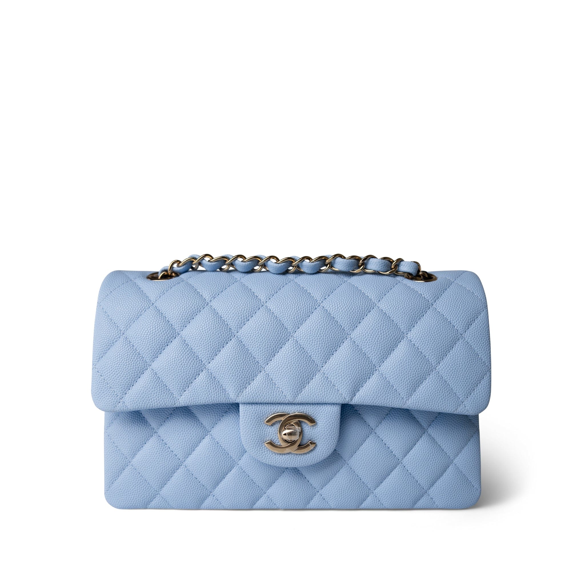 23P Light Blue Classic Flap Small Light Gold Hardware – REDELUXE