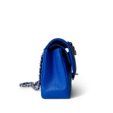 CHANEL Handbag Blue Blue Caviar Chevron Classic Flap Small Light Gold Hardware - Redeluxe