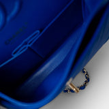 CHANEL Handbag Blue Blue Caviar Chevron Classic Flap Small Light Gold Hardware - Redeluxe