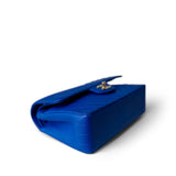 CHANEL Handbag Blue Blue Caviar Chevron Classic Flap Small Light Gold Hardware - Redeluxe