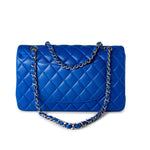 CHANEL Handbag Blue Royal Blue Lambskin Quilted Classic Flap Medium Silver Hardware - Redeluxe