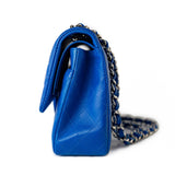 CHANEL Handbag Blue Royal Blue Lambskin Quilted Classic Flap Medium Silver Hardware - Redeluxe