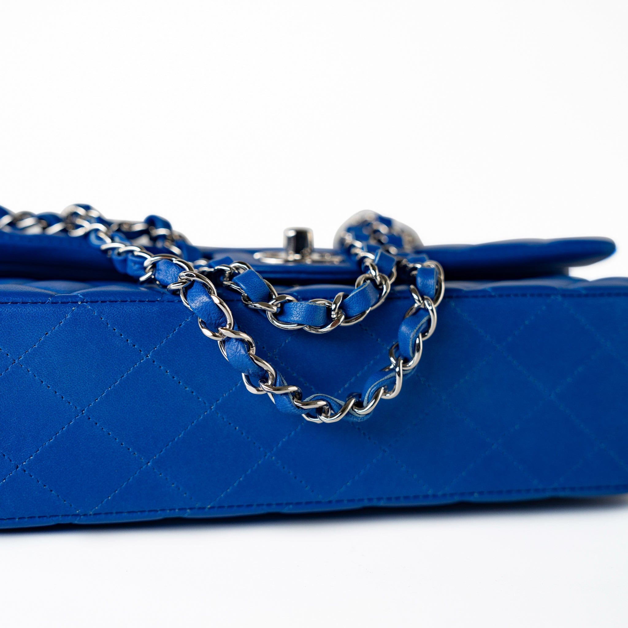CHANEL Handbag Blue Royal Blue Lambskin Quilted Classic Flap Medium Silver Hardware - Redeluxe