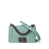 CHANEL Handbag Boy / Green 20C Tiffany Blue Caviar Chevron Small Boy Bag Ruthenium Hardware - Redeluxe