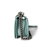 CHANEL Handbag Boy / Green 20C Tiffany Blue Caviar Chevron Small Boy Bag Ruthenium Hardware - Redeluxe