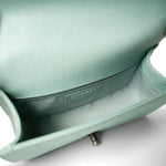 CHANEL Handbag Boy / Green 20C Tiffany Blue Caviar Chevron Small Boy Bag Ruthenium Hardware - Redeluxe