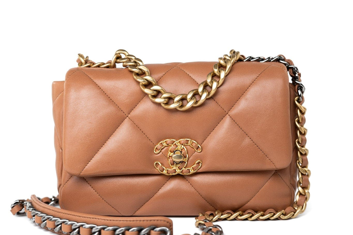 CHANEL Handbag Brown 21P Caramel Lambskin Quilted 19 Flap Small Mixed Hardware - Redeluxe