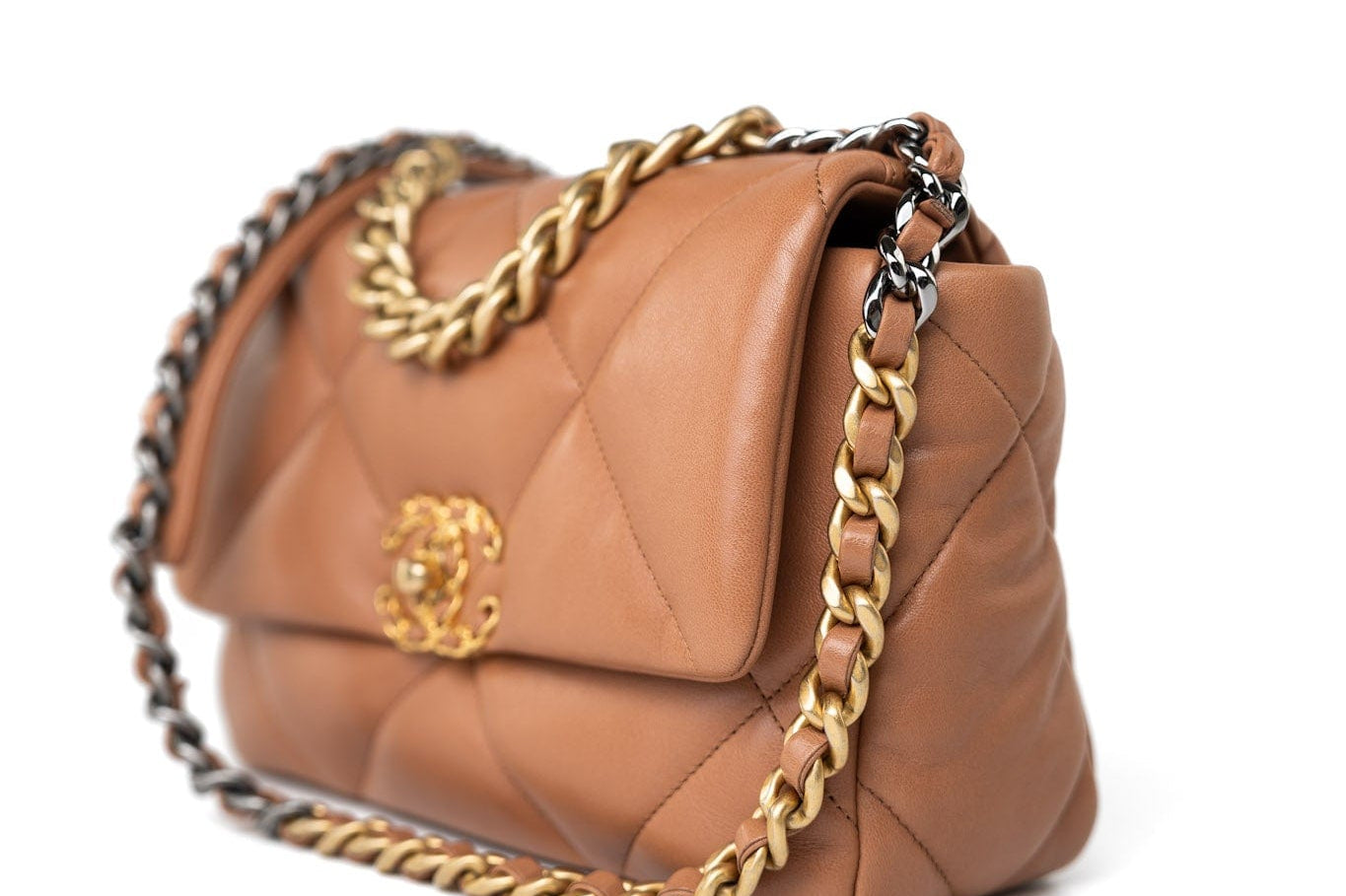 CHANEL Handbag Brown 21P Caramel Lambskin Quilted 19 Flap Small Mixed Hardware - Redeluxe