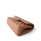 CHANEL Handbag Brown 21P Caramel Lambskin Quilted Classic Flap Small Light Gold Hardware - Redeluxe