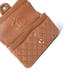 CHANEL Handbag Brown 21P Caramel Lambskin Quilted Classic Flap Small Light Gold Hardware - Redeluxe
