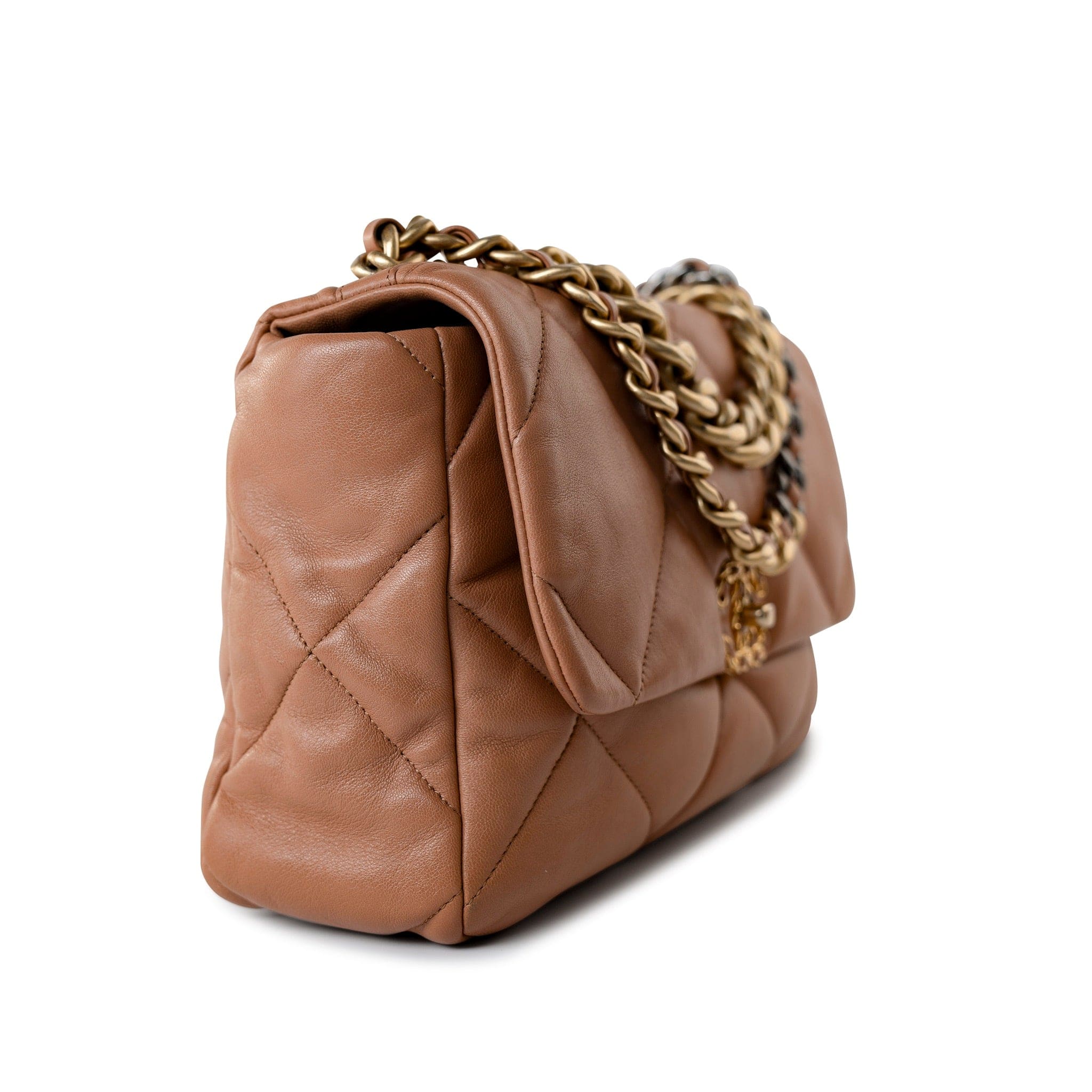 CHANEL Handbag Brown 21P Large Caramel Lambskin Quilted 19 Flap Mixed Hardware - Redeluxe