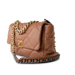 CHANEL Handbag Brown 21P Large Caramel Lambskin Quilted 19 Flap Mixed Hardware - Redeluxe