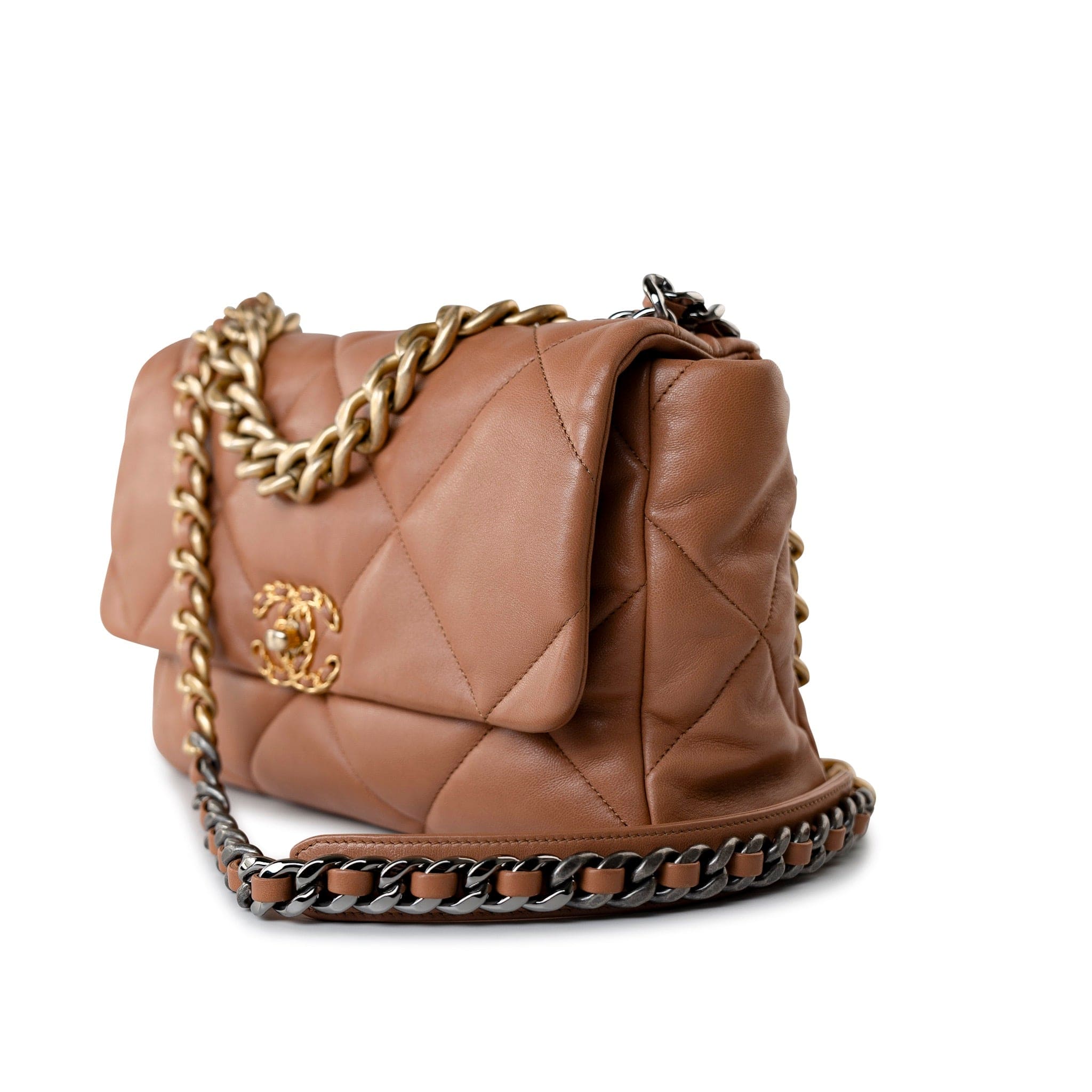 CHANEL Handbag Brown 21P Large Caramel Lambskin Quilted 19 Flap Mixed Hardware - Redeluxe