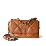 CHANEL Handbag Brown 22A Caramel Lambskin Quilted Small 19 Flap Mixed Hardware - Redeluxe