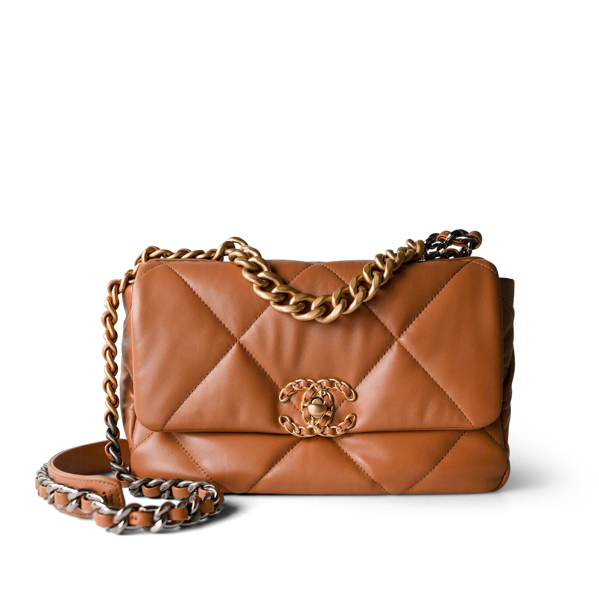 CHANEL Handbag Brown 22A Caramel Lambskin Quilted Small 19 Flap Mixed Hardware - Redeluxe