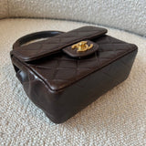 CHANEL Handbag Brown Vintage Brown Lambskin Quilted Micro Mini Kelly with Top Handle GHW - Redeluxe