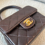 CHANEL Handbag Brown Vintage Brown Lambskin Quilted Micro Mini Kelly with Top Handle GHW - Redeluxe