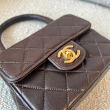 CHANEL Handbag Brown Vintage Brown Lambskin Quilted Micro Mini Kelly with Top Handle GHW - Redeluxe