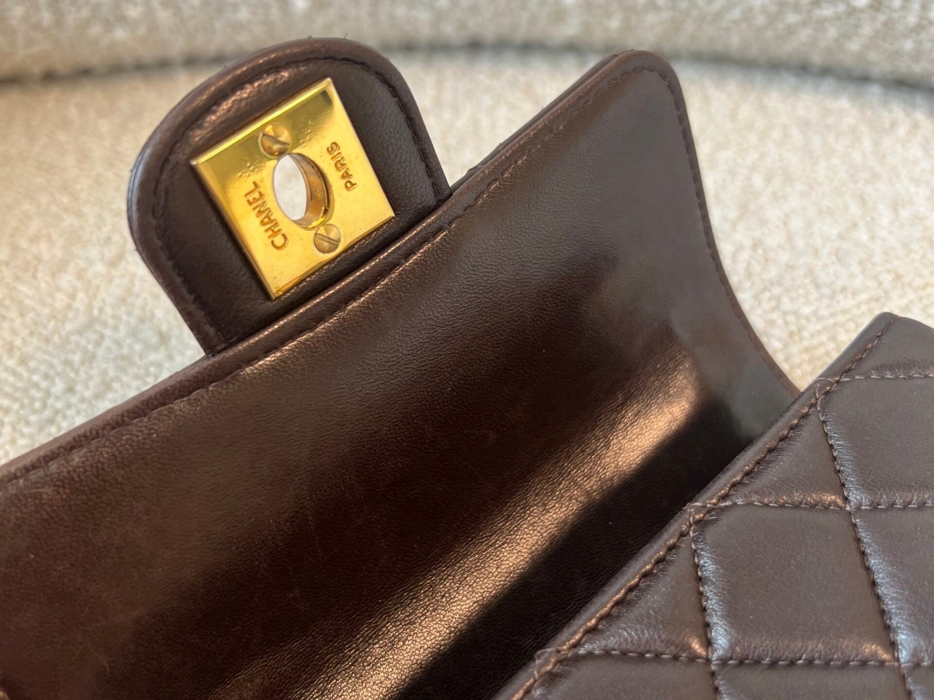 CHANEL Handbag Brown Vintage Brown Lambskin Quilted Micro Mini Kelly with Top Handle GHW - Redeluxe